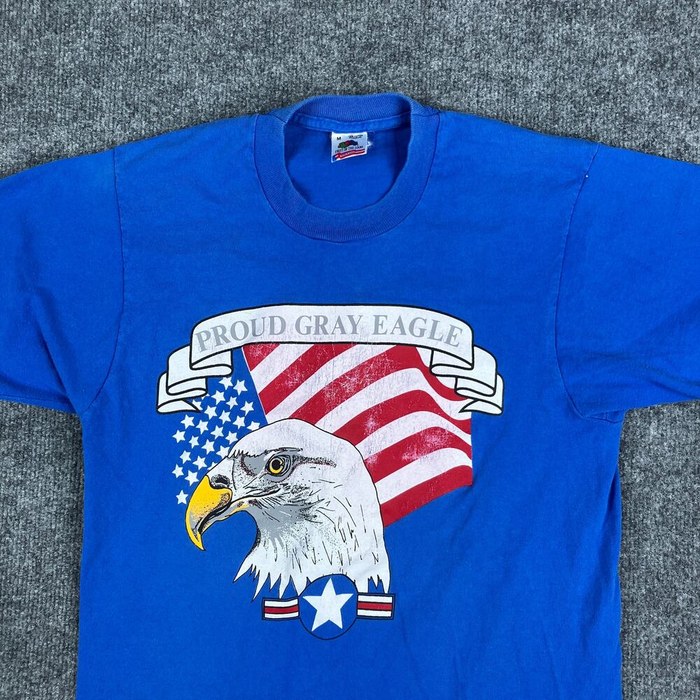 Fruit of the Loom T-Shirt Mens M Blue Gray Eagle‎ USA Flag Patriotic Graphic